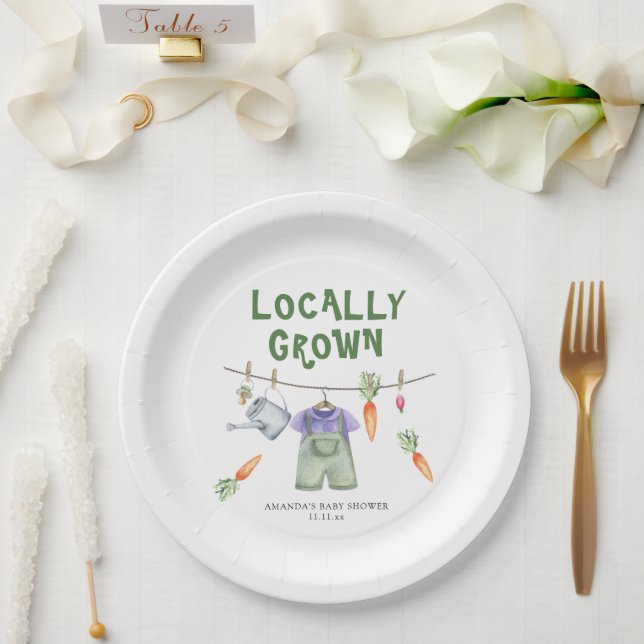 Locally grown vegetables watercolor baby shower  paper plate (Wedding)