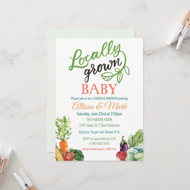 Locally Grown Vegetarian Baby Shower Invitation (Front/Back In Situ)