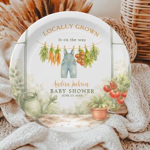 Locally Grown Veggie Clothesline Baby Shower Paper Plate