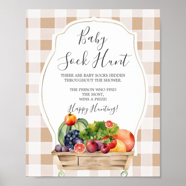 Locally Grown Veggies Farmer Baby Sock Hunt Poster (Front)