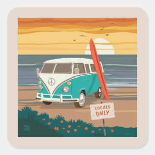 Locals Only   VW Surf Van Square Sticker