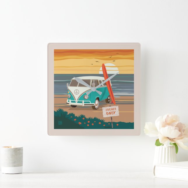 Locals Only | VW Surf Van Square Wall Clock (Home)
