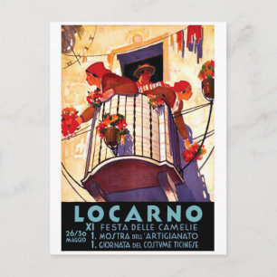 Locarno, Switzerland, women on terrace, flowers Postcard