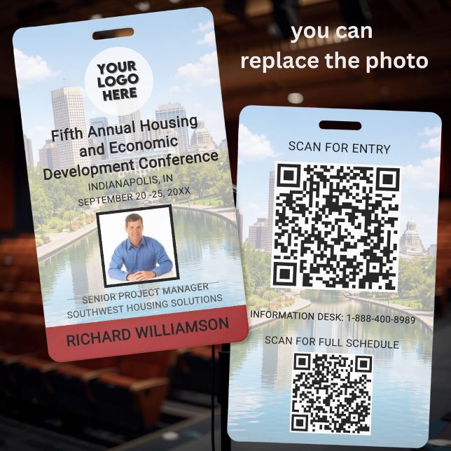 Location Replaceable Photos QR Logo Conference   ID Badge (Creator Uploaded)