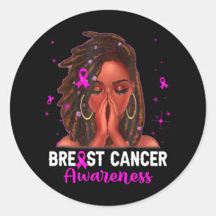 Loc'd Hair Black Woman Pink Ribbon Breast Cancer Classic Round Sticker