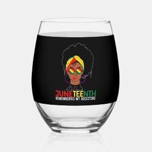 Loc'd Hair Black Woman Remebering My Ancestors Stemless Wine Glass