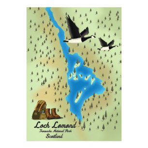 Loch Lomond,Trossachs, Scotland map Photo Print