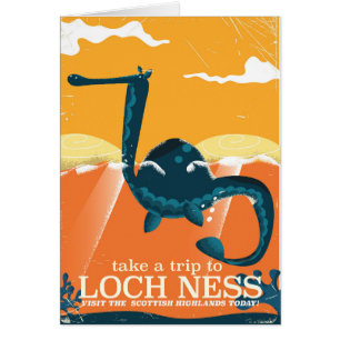 Loch ness cartoon travel poster print.