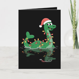 Loch Ness Monster Christmas Lights Santa Hat Xmas Card