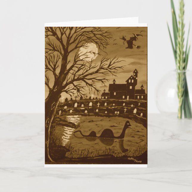 Loch Ness Monster On Halloween Card (Front)