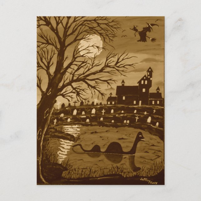 Loch Ness Monster On Halloween Postcard (Front)