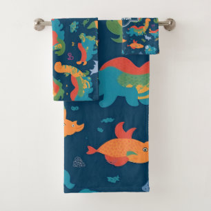 Loch Ness Monster Rainbow Colourful Pattern Bath Towel Set