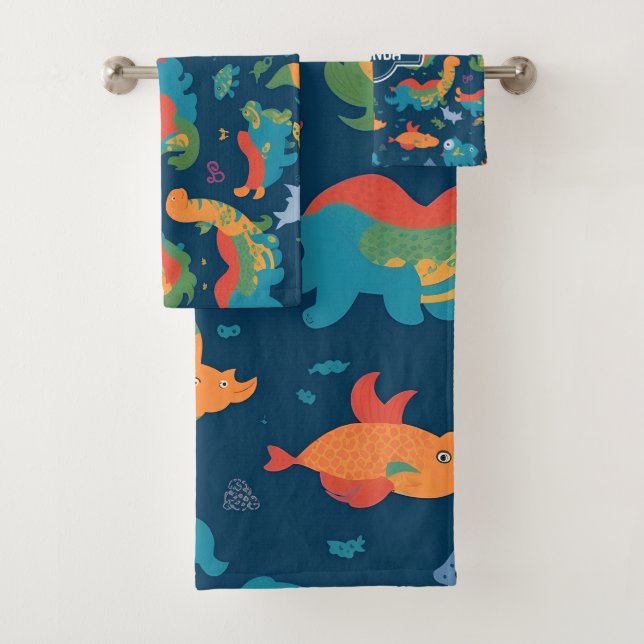 Loch Ness Monster Rainbow Colourful Pattern Bath Towel Set (Insitu)