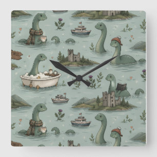 Loch Ness Monster Square Wall Clock