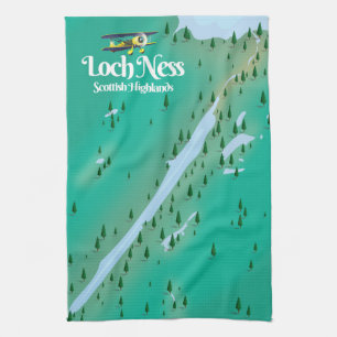 Loch Ness Scottish Highlands travel map Tea Towel