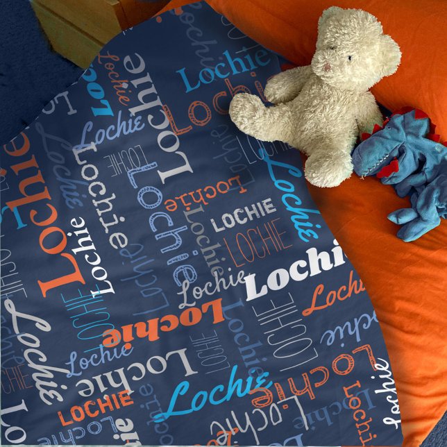 Lochie personalised name blue grey orange blanket (Creator Uploaded)