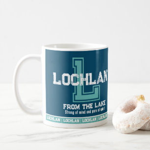 Lochlan name meaning sports monogram aqua blue coffee mug