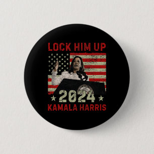 Lock Him Up Kamala Harris 2024 Us Flag Democratic 6 Cm Round Badge
