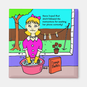 Lockdown Phone Washing Woman Cartoon Magnet