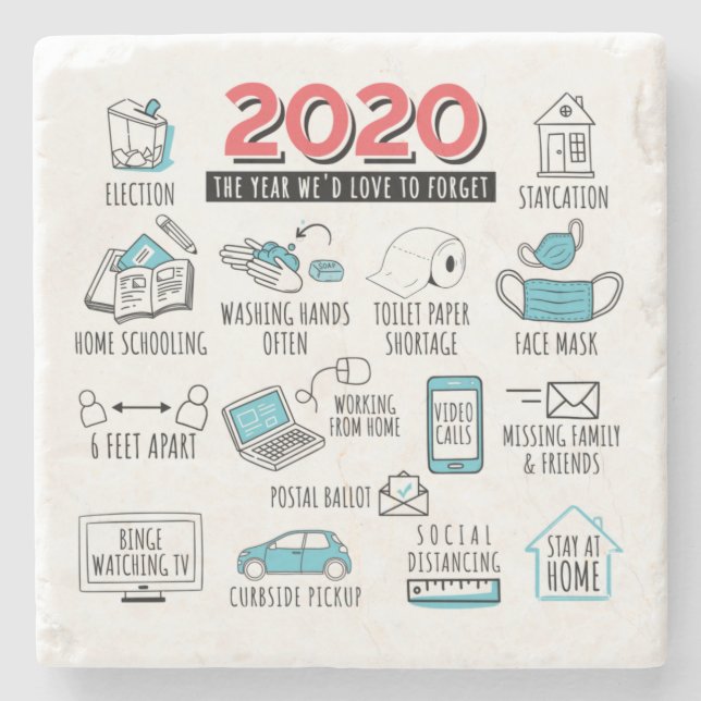 Lockdown Quarantine 2020 Activities Commemorate Stone Coaster (Front)