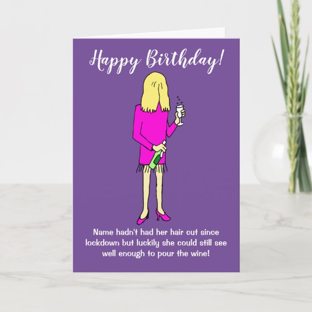 Lockdown Woman Drinking Wine Birthday Card (Front)
