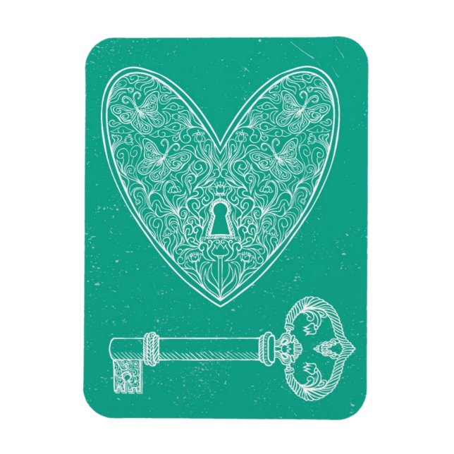 Locked Heart and Key on Emerald Green Background Magnet (Vertical)