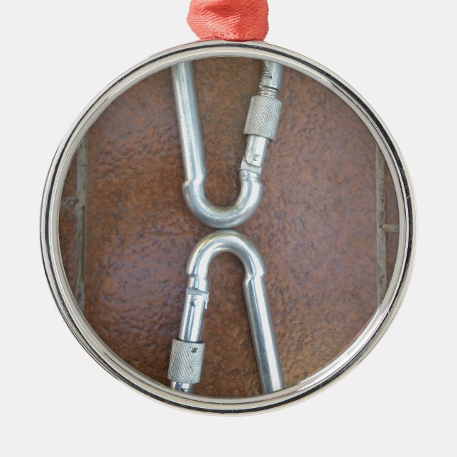 Locked In: Durable Steel Carabiner Lock Design Metal Ornament (Front)