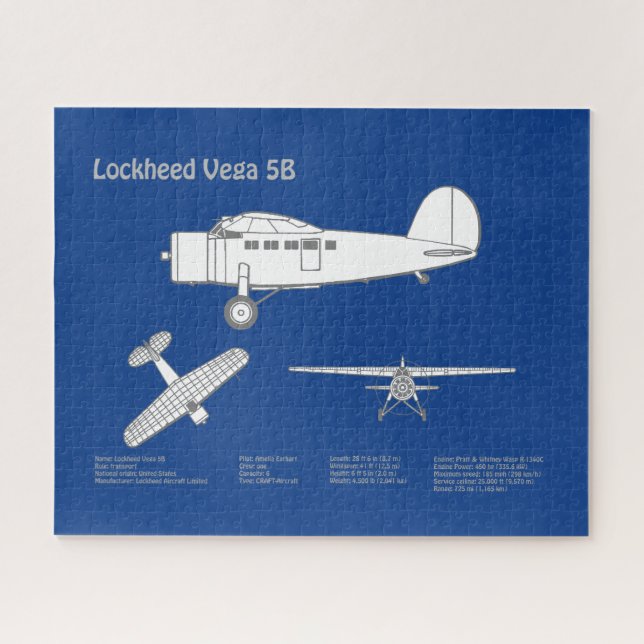 Lockheed Vega 5B - Aeroplane Plans ABD Jigsaw Puzzle (Horizontal)