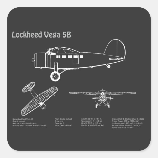 Lockheed Vega 5B - Aeroplane Plans PD Square Sticker (Front)