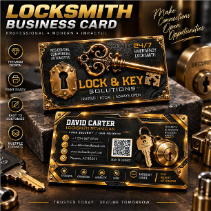Locksmith Business Card Luxury Black Gold Lock