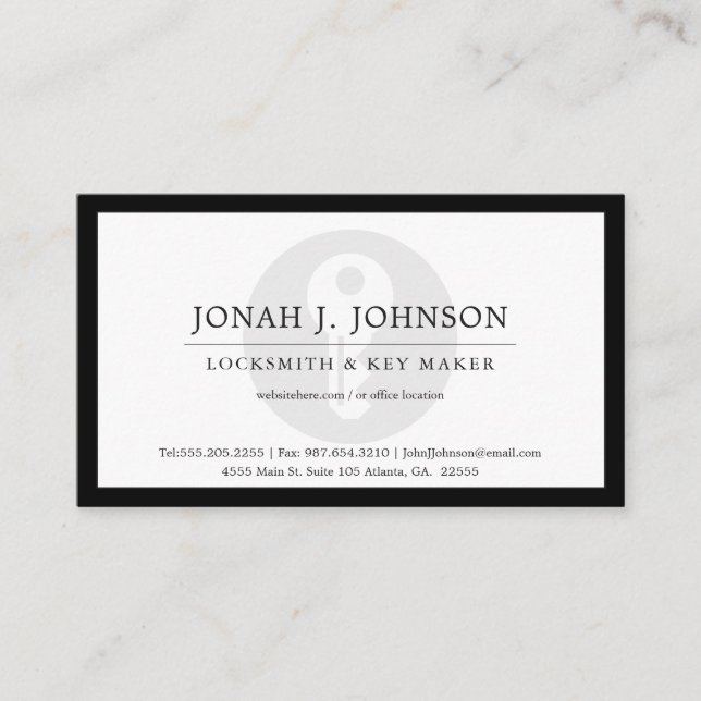 Locksmith & Keymaker | Minimal Key Symbol Blk Edge Business Card (Front)