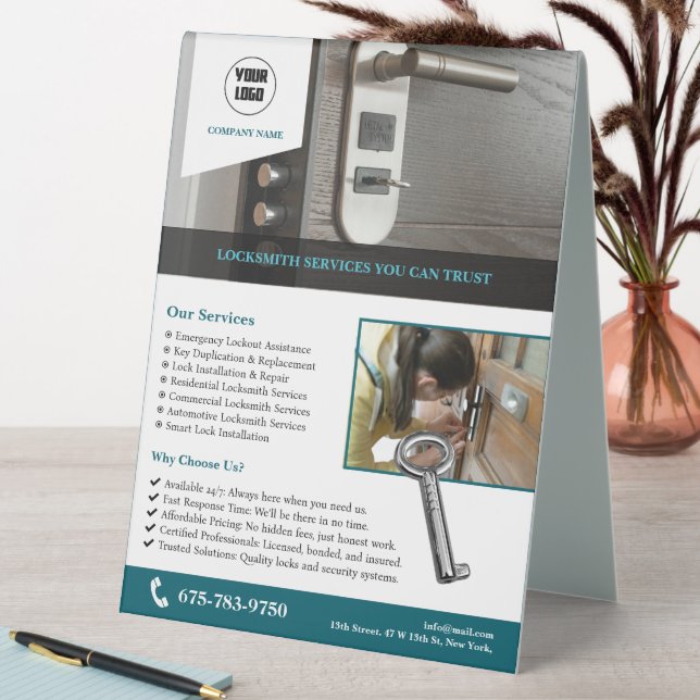 Locksmith Services Custom Table Tent Sign (In SItu (Table))