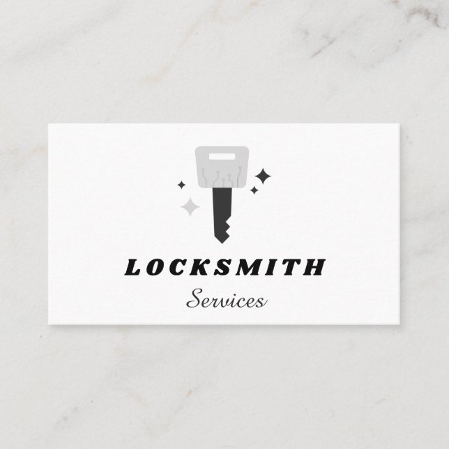 Locksmith Services Grey Key & Sparkle Classic Business Card (Front)