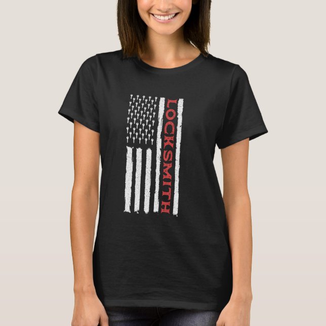 Locksmith USA Flag Locksmithing Lock Picking T-Shirt (Front)