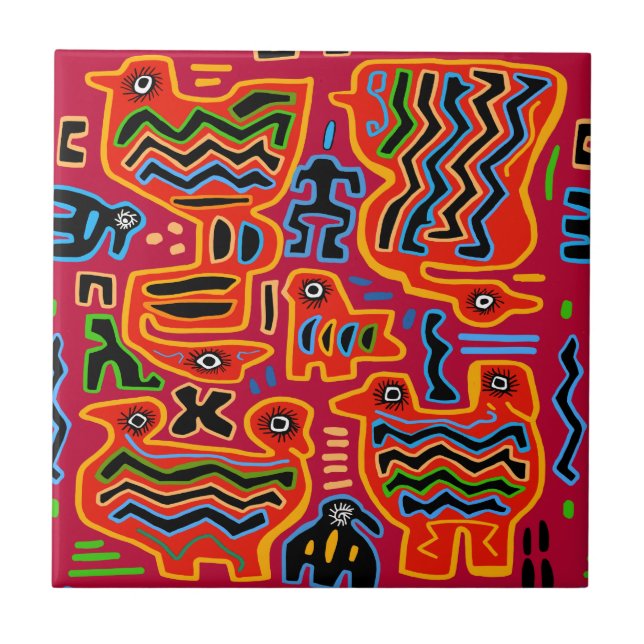 Loco Pajaros con Dos Cabezas Ceramic Tile (Front)