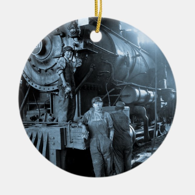 Locomotive Ladies Roundhouse Rosies World War I Ceramic Tree Decoration (Front)