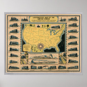 Locomotive Map of the United States Poster