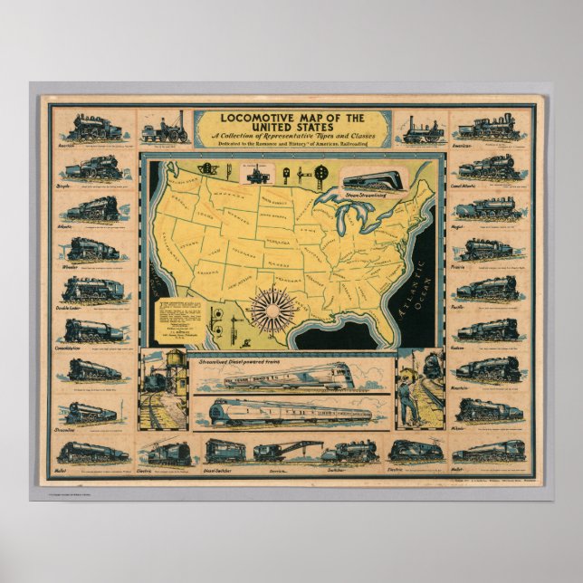 Locomotive Map of the United States Poster (Front)