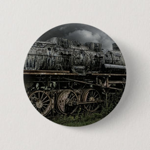 locomotive steam engine train rail railway 6 cm round badge