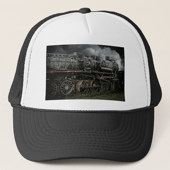 locomotive steam engine train rail railway trucker hat (Front)
