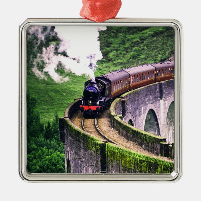 Locomotive Train on Bridge Metal Ornament (Front)