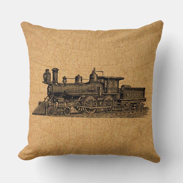 Locomotive Train Vintage Steam Engine & Map Style Cushion (Front)