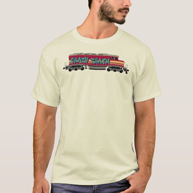 Locomotive With "Crazy Train" Graffiti Art On It T-Shirt (Front)