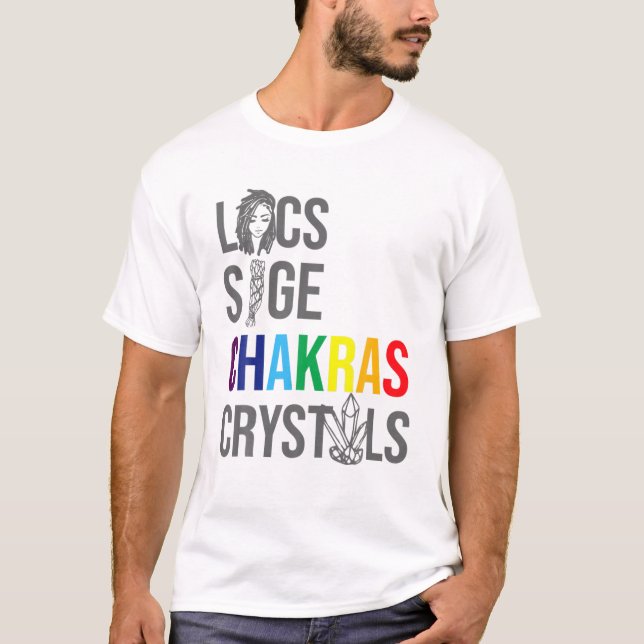 Locs Sage Chakras Crystals Black History Month Afr T-Shirt (Front)