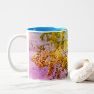 Locust Blossoms Floral Art Personalised Two-Tone Coffee Mug