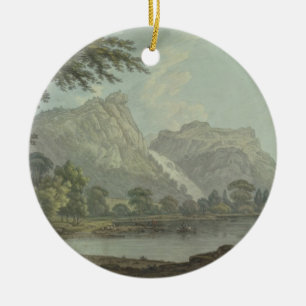 Lodore Rocks - fall & cottage distance (pen & ink Ceramic Tree Decoration