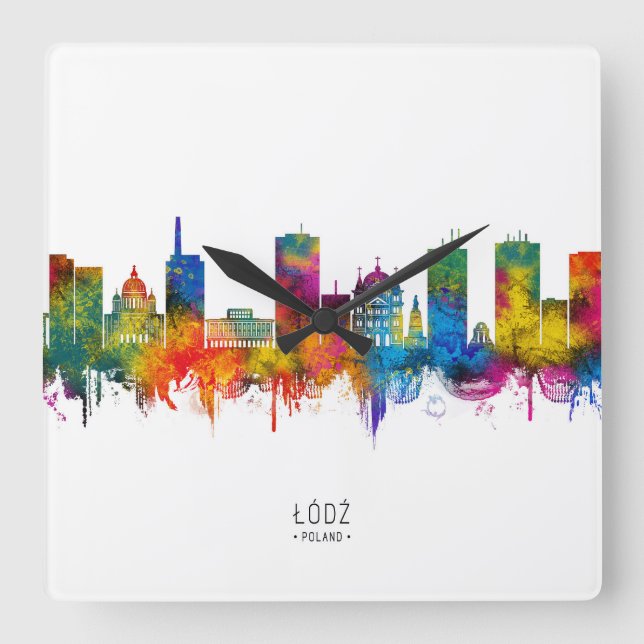 Lodz Poland Skyline Square Wall Clock (Front)