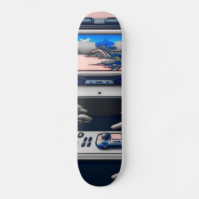【lofi-art】和風 ビンテージ レトロ ネオ浮世絵盆栽アート：サイバーパンク スケートボード skateboard (Front)