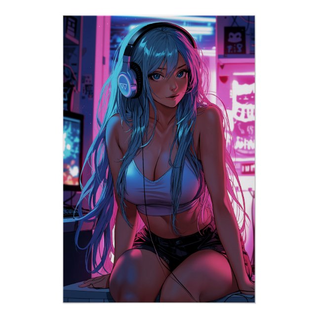 Lofi Gamer Girl | Chill Anime Aesthetic Poster (Front)