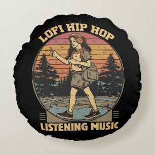 Lofi hip hop chillhop music round cushion